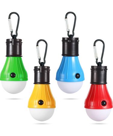 LED Camping Tent Lantern, Portable Outdoor Waterproof Emergency Light Bulb, Battery Powered with Clip Hook, Super Bright, for Hiking, Party,Camping, Fishing, Power Failure (4 Packs, Multi-Color)
