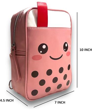 Ellie Dang Designs Cute Kawaii Boba Milk Tea Faux-Leather Shoulder/Crossbody Bag Backpack Pink - Buy Online on GoSupps.com