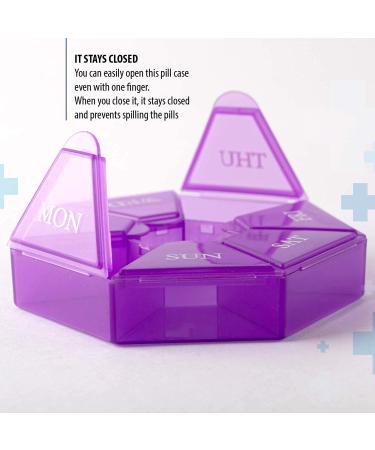 7-Sided Portable Pill Box - Small Weekly Medicine Planner & Vitamin Holder - Purple - Buy Online on GoSupps.com