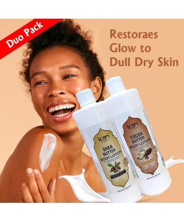 Set of ican London Shea Butter Body Lotion 24Hr Moisturising Effect 500ml + Cocoa Butter Ultra Moisturising Body Lotion With Vitamin E And Aloe Extract 500ml - Buy Online on GoSupps.com