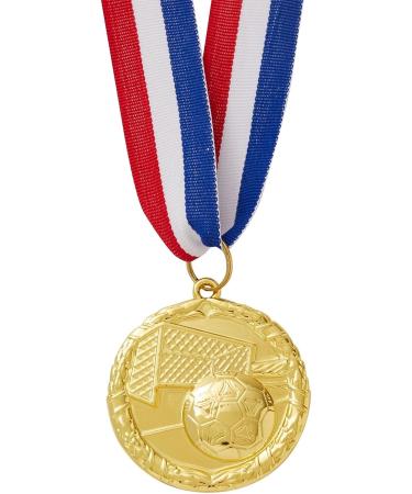 Juvale 12 Pack Soccer Medals - Gold Metal Team Participation Trophies for Kids and Adults - Perfect for Parties - Red, White, Blue Stripes with Soccer Ball and Goal Net Design - Buy Online on GoSupps.com