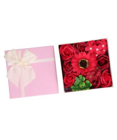 Simulation Flower Bath Soap Women Exquisite Flower Soap Gift Box for Birthday Valentines Day Christmas for Her Women Teens Girls Mom Birthdays (Red)