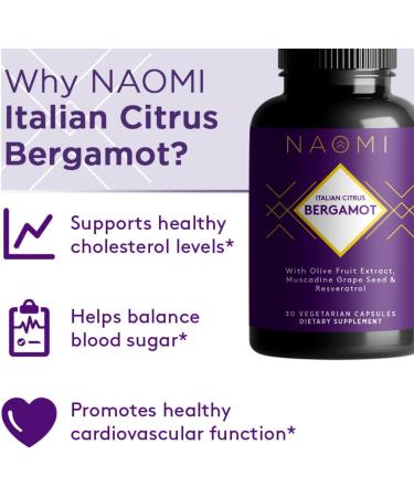 NAOMI Italian Citrus Bergamot 500mg Supplement - Cardiovascular Health & Antioxidant Support - 30 Veggie Capsules - Buy Online on GoSupps.com