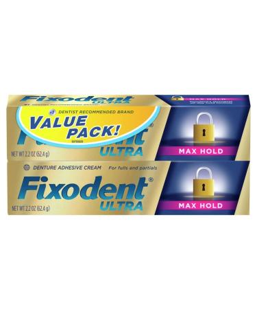 Fixodent Ultra Max Hold Denture Adhesive, 2.2 Ounce (Pack of 2)