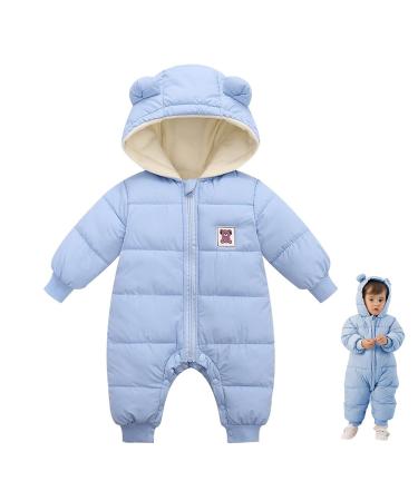 Milkiwai Baby Snowsuit Romper Cute Bear Winter Hooded Jumpsuit with Zip Boys Girls Infant Snow Wear Thick Outfits 80 Blue