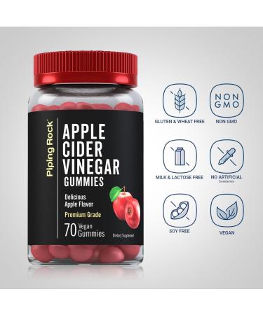 Piping Rock Apple Cider Vinegar Gummies | 70 Count | Apple Flavor | Premium Grade ACV Supplement | Vegan Non-GMO Gluten Free - Buy Online on GoSupps.com