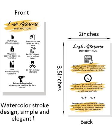 Wanyeer Lash Extension Aftercare Instructions Cards - 50 Pack Double Sided Business Cards - Lash Care Tips - White Yellow Watercolor Design - Buy Online on GoSupps.com