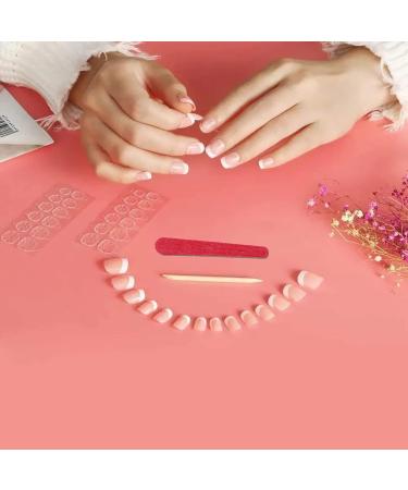 French False Nails 48Pcs Short Nude Full Cover Press on Nails with Jelly Glue - Pink | Nail Art DIY Kit for Women and Girls - Buy Online on GoSupps.com