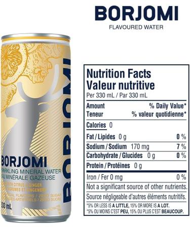 Borjomi Mineral Sparkling Water - pack Of 12 Can - natural spring water Citrus mix & Ginger Flavour - 330ml (11.15 Fl. Oz. Ea) mineral drinking water - Naturally Carbonated Flavoured Sparkling Water Citrus Mix-Ginger - Buy Online on GoSupps.com