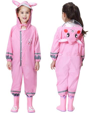De feuilles Kids Button Rain Suit | Waterproof Puddle Suit, Hooded Raincoat Jumpsuit | Pink Rabbit | 2-3 Years - Buy Online on GoSupps.com