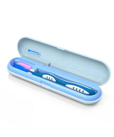 VAPTEC Toothbrush Covers Portable Toothbrush Holder Toothbrush Travel Case with U V Cleaning Light for Home and Travel (Blue)