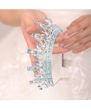 JWICOS Princess Tiara and Crown for Women - Wedding Headband with Comb, Crystal Rhinestone Hair Accessory for Bride, Bridesmaid, Prom - Blue - Buy Online on GoSupps.com