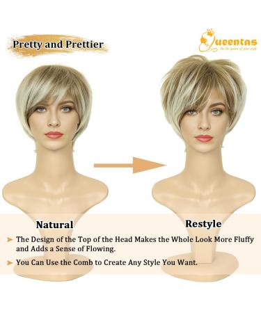 Queentas Blonde Women s Short Wig - Pixie Cut Synthetic Hair with Ponytail | Brown & Blonde Mixture - Buy Online on GoSupps.com