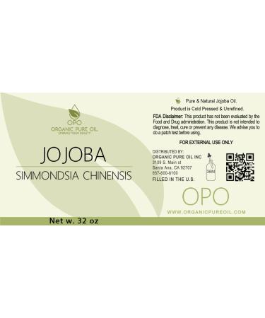 OPO 100% Pure Jojoba Oil - 32 oz Cold Pressed Carrier Oil for Hair Skin Face Lips & Massage | Natural Makeup Remover & Soap Base - Buy Online on GoSupps.com