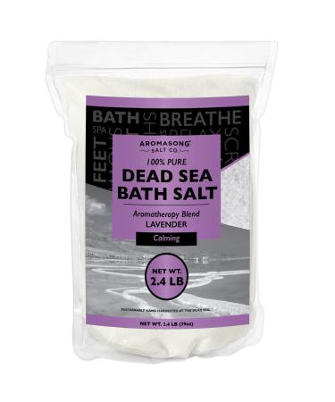 Pure Dead Sea Salt for Soaking with 100% Natural Lavender Essential Oil - 2.43 LB Spa Bath Salt in Resealable Pack - for Body Wash Scrub - Soak for Women & Men for Tired Muscles & Skin Issues.
