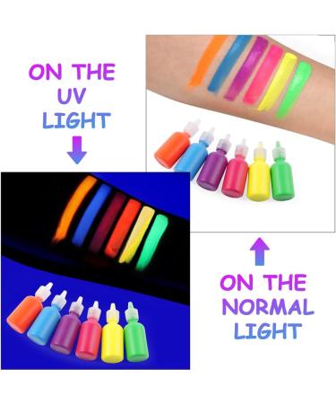 LOPHE UV Body Painting Set 6 Pcs 30ML Ultraviolet Glow Face Paint with UV Lamp UV Glowing Neon Liquid Face Painting Non Toxic Face Body Paint for Carnival Halloween Cosplay Makeup Art Paint - Buy Online on GoSupps.com
