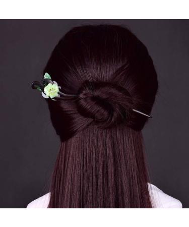 Lurrose Vintage Flower Chinese Hair Stick - Japanese Wood Chopsticks for Women/Girls Hair Styling (White/Green) - Buy Online on GoSupps.com