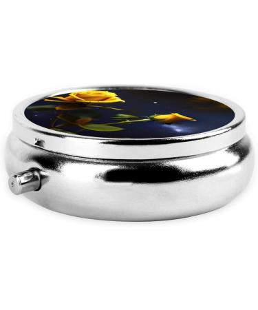 Yellow Roses Starry Night Round Pill Box | 3 Compartment Organizer | Portable Travel Pill Box for Easy Travel - Buy Online on GoSupps.com