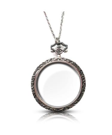 YYHSND 10X Magnifying Glass Necklace Magnifier Necklace Pendant Optical Magnifier with Chain Necklace for Library, Reading, Zooming and Jewelry (Color : Silver)
