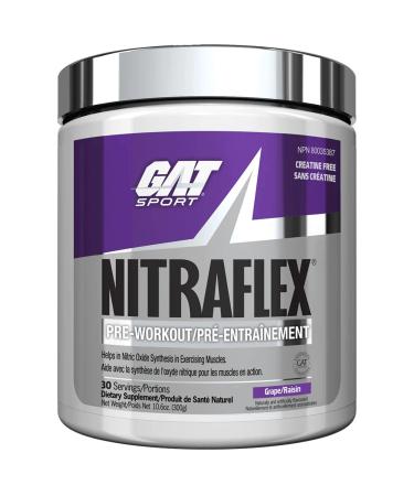 GAT-Sports Nitraflex Pre-Workout Powder | Increases Nitric Oxide Production Boosts Strength Energy Focus & Exercise Performance | 30 Servings (Grape)