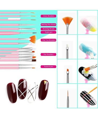 Nail Art Brush Set - 15 Brushes 5 Dotting Pens & Accessories for Gel Nails | UngHie International Shipping - Buy Online on GoSupps.com