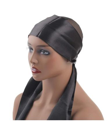 XTREND 2Pcs Women's Satin Edge Scarves for Wigs - 58 Inch Non Slip Hair Wrap & Grip Band for Yoga, Makeup & Sport - Silk Edge Laying Scarf in Black - Buy Online on GoSupps.com