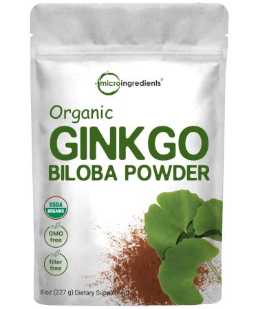 Raw Organic Ginkgo Biloba Powder, 8 Ounce (18 Months Supply), Filler Free, Supports Brain Function and Mental Alertness, No GMOs and Vegan Friendly