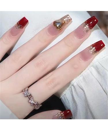 Press on Nails Trapezoid Fake Nails 24Pcs Shiny Red Gradient Pink False fingernail with Self-Adhesive Jelly Nail Glue Tabs Press On False Nails - Buy Online on GoSupps.com