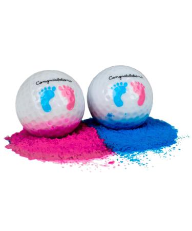 Gender Reveal Exploding Golf Balls Set for Gender Reveal Parties - ONE Wooden Tee, ONE Pink and ONE Blue Powder Filled Exploding Gender Reveal Golf Ball Included in Each Set Large - Pink/Blue