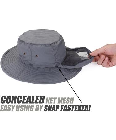 USHAKE Safari Hat with Hidden Net Mesh - Grey | Sun Protection Bucket Hat for Outdoor Activities - Buy Online on GoSupps.com