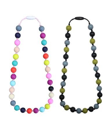 Chew Necklaces for Sensory Kids  2PCS Silicone Chewy Necklace for Autistic Children Chewing Teething  Silicone Teether for Boys Girls with Autism Biting