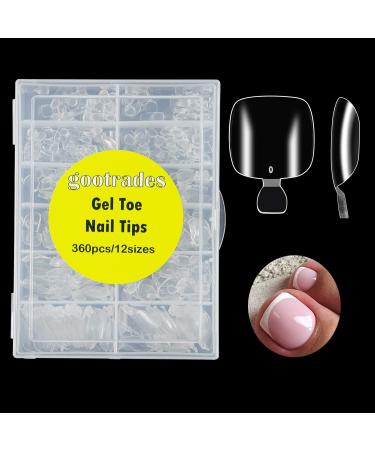 gootrades 360Pcs Soft Gel Toe Nail Tips for Soak off Gel Extension Systems  Short Pre-shaped Full Cover False Toenails Gel Tips Clear Press on Nails 12 Sizes Summer Toe Tips for Home DIY Salon Manicure