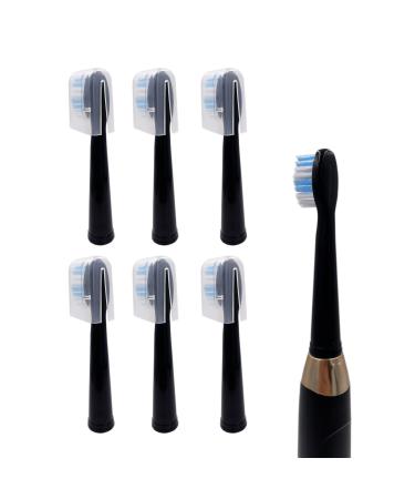 6-Pack Replacement Toothbrush Heads for Dnsly Fairywill FW507/FW508/FW917/FW909/FW949/FW958/FW507B/FW908/FW610/FW659/FW719/FW910 KIPOZI Sboly Sonic Electric Toothbrush (Black)