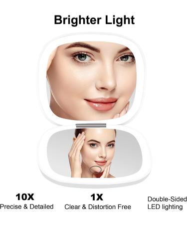 deweisn Compact Lighted Travel Makeup Mirror with 1X/10X Magnification - Dimmable, Portable, USB Charging - White - Buy Online on GoSupps.com