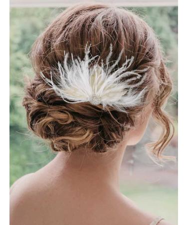 Latious Bride Flapper Feather Hair Comb | White Crystal Bridal 1920s Hair Clip | Gatsby Hair Jewelry for Women - Buy Online on GoSupps.com
