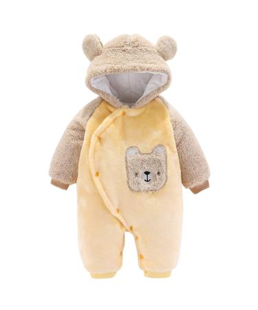 Haokaini Newborn Bear Warmer Snowsuit Cotton Fleece Hooded Romper Jumpsuit for Baby Girls Boys 9-12 Months Yellow