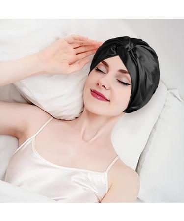 Arqumi Large Silk Hair Wrap | Double-layer Satin Bonnet for Sleeping | Adjustable Sleep Cap for Women | Black B (1PCS) - Buy Online on GoSupps.com