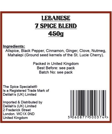 Lebanese 7 Spice Seasoning (450g Resealable Pouch) Salt-Free Lebanese Seven Spices Blend 450.00 g (Pack of 1) - Buy Online on GoSupps.com