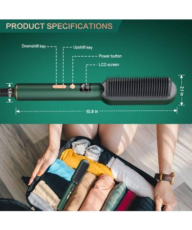 Hair Straightener Brush - Ionic Ceramic Hot Comb LED Display 3 Heat Levels Anti-Scald Fast Heating & Auto Off - Travel & Salon Use (Green - Buy Online on GoSupps.com