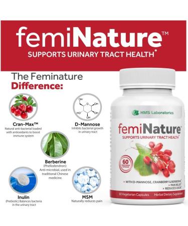 femiNature UTI Treatment for Women - Fast-Acting Bladder Cleanse with D-Mannose, Cranberry Extract, MSM & Berberine - 60 Vegan Capsules - Buy Online on GoSupps.com