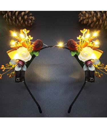 Fashband Christmas Headbands Light Up Hair Bands Reindeer Antler Flower Hair Accessories Xmas Party for Women and Girls(Warm)