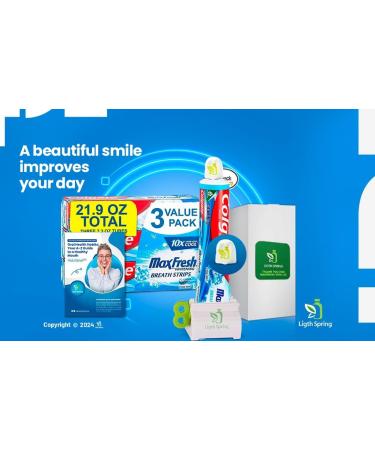Max Fresh Whitening Toothpaste with Mini Breath Strips - Cool Mint 3 Large Tubes (21.9 oz) + Bonus Gift Set: Toothpaste Squeezer & No-Mess Caps - International Shipping Available - Buy Online on GoSupps.com