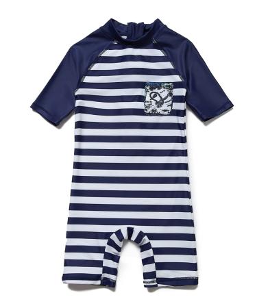 BONVERANO Baby Boys Swimsuit Toddler Bathing Suit Short-Sleeve Zipper One Piece Swimwear with UPF 50+ Sun Protection 9-12 Months Bandanna