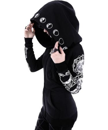 Punk Gothic Black Hoodie with Eyelet Zip-up - Women's Oversized Coat (4X-Large) - Buy Online on GoSupps.com