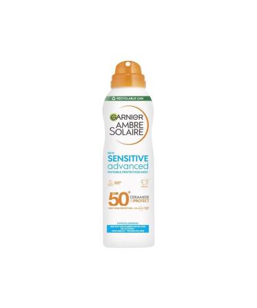Garnier Ambre Solaire SPF 50+ Sensitive Advanced Dry Mist Sun Cream Spray Water Resistant & Non Greasy Sunscreen Fragrance Free UVA & UVB Protection Approved by Cruelty Free International 150ml 150 ml (Pack of 1) - Buy Online on GoSupps.com