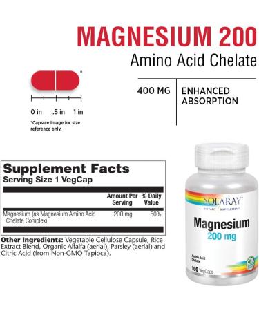 Solaray Magnesium 200 mg - 100 Vegan Capsules for Optimal Health - Buy Online on GoSupps.com