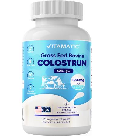 Vitamatic Bovine Colostrum Supplement 1000 mg per Serving - 50% Highest IgG - Supplement for Gut Health Hair Growth Beauty Muscle Recovery & Immune Support - 120 Capsules