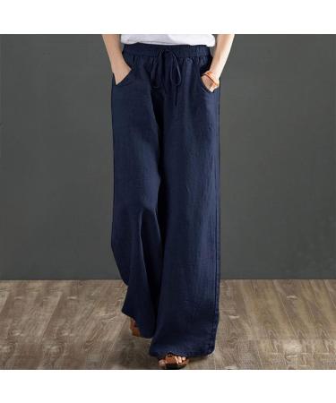 Gufesf Women's Casual Cotton Linen Palazzo Pants - Dark Blue X-Large - Buy Online on GoSupps.com
