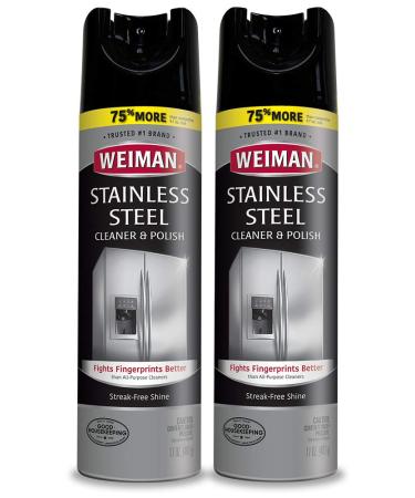 Weiman Stainless Steel Cleaner and Polish - 17 Ounce (2 Pack) Protects Appliances from Fingerprints and Leaves a Streak-less Shine for Refrigerator Dishwasher Oven Grill - 34 Ounce Total