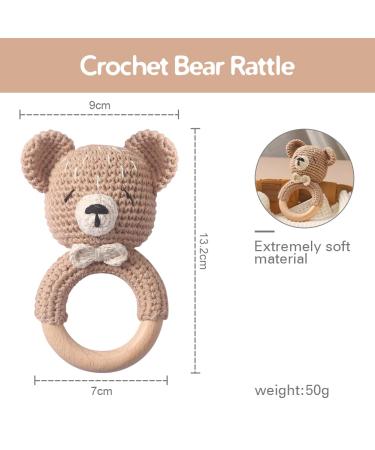 Handmade Kaki Bear Crochet Rattle - Soft Wood Baby Toy for Newborns | Unique Gift for Boys & Girls - Buy Online on GoSupps.com
